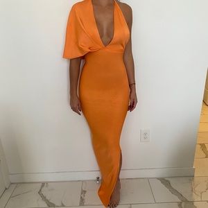 House of CB gown, peach/ orange